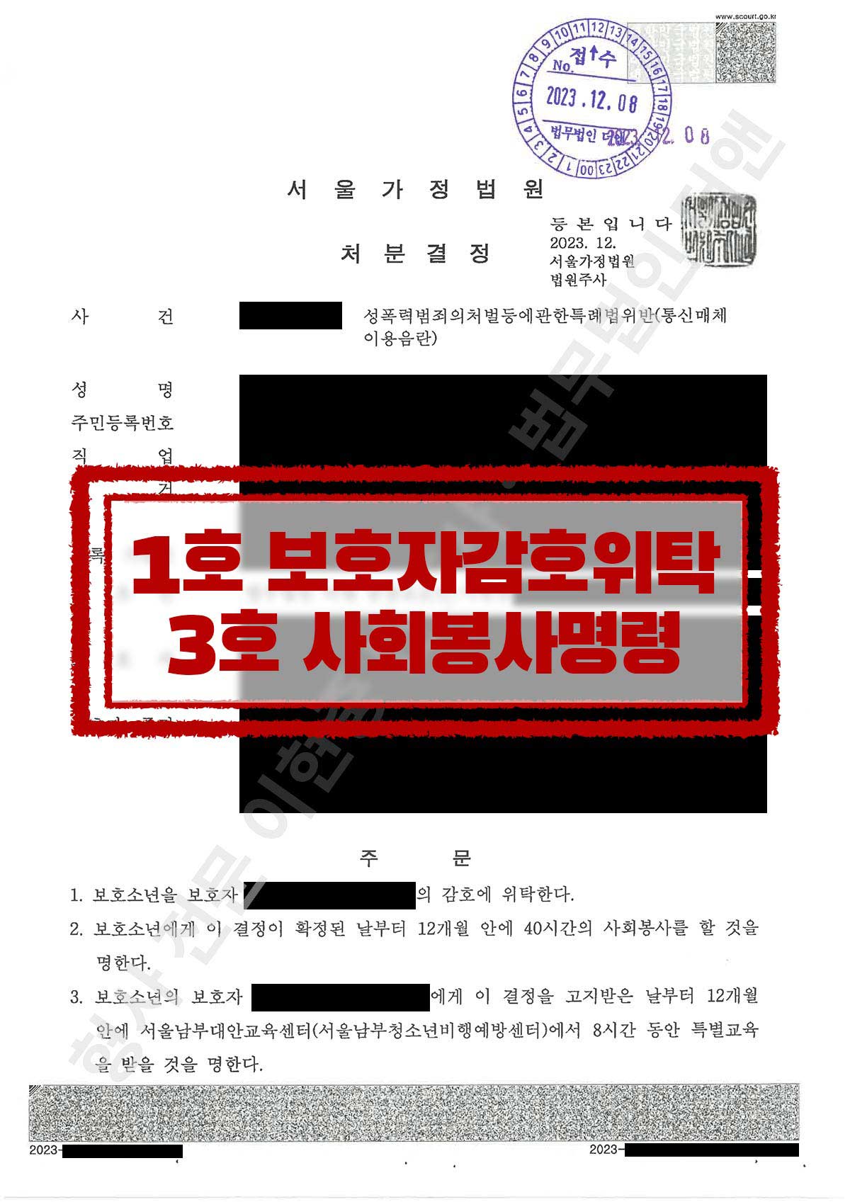 익명 SNS 상에서 성희롱 메시지 전송, 보호자 감호 위탁 처분